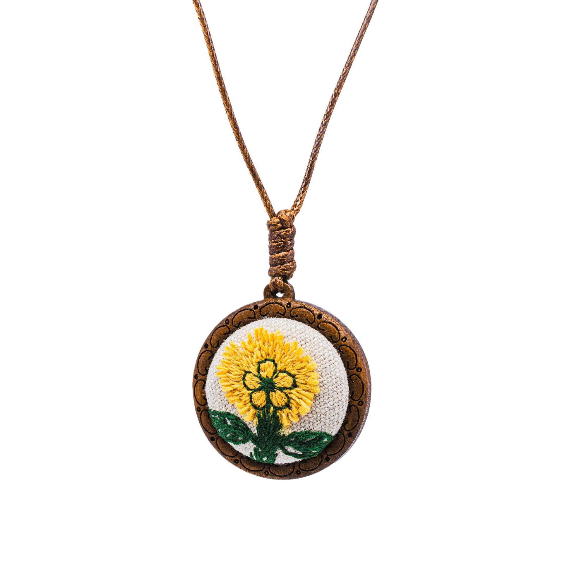 Sunflower embroidery necklace
