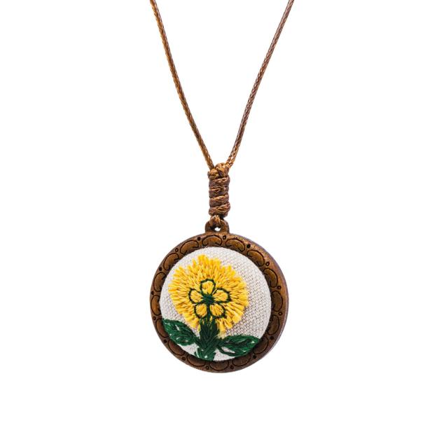 Sunflower embroidery necklace