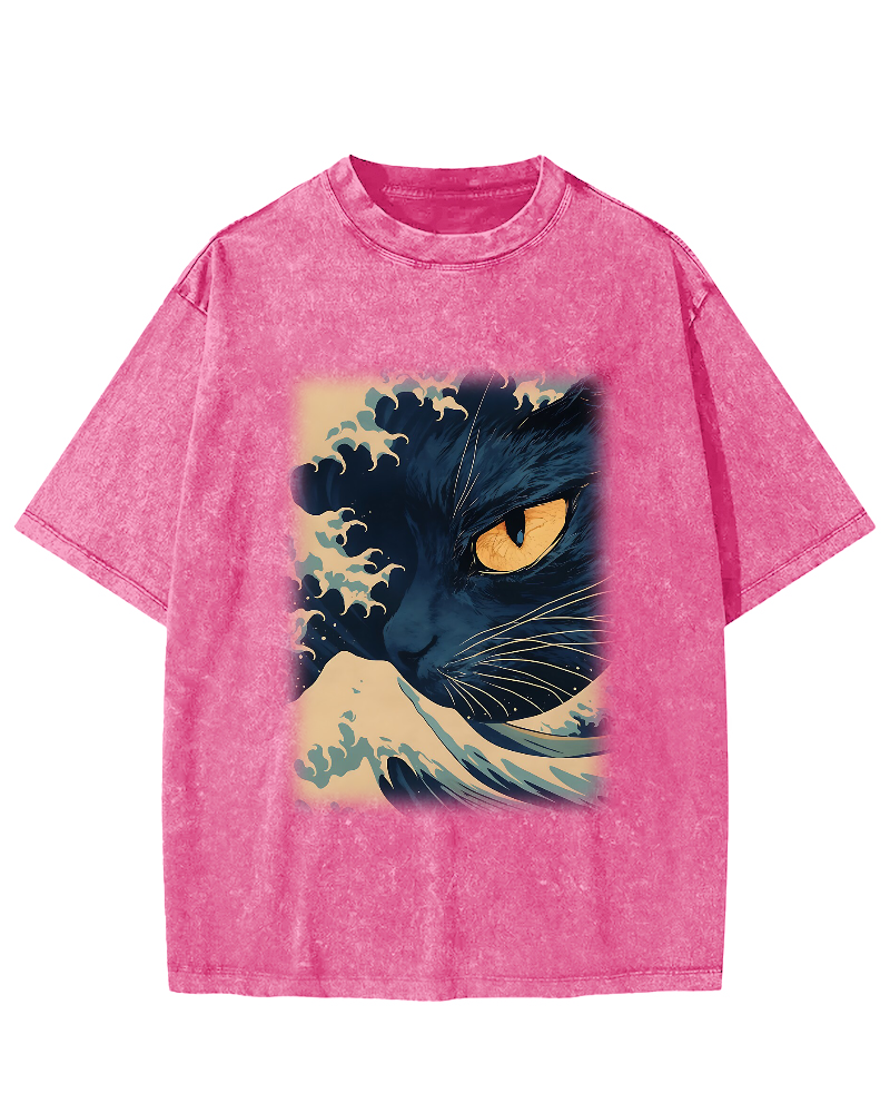 Cats in Japan's Giant Waves Vintage Washed T-shirt