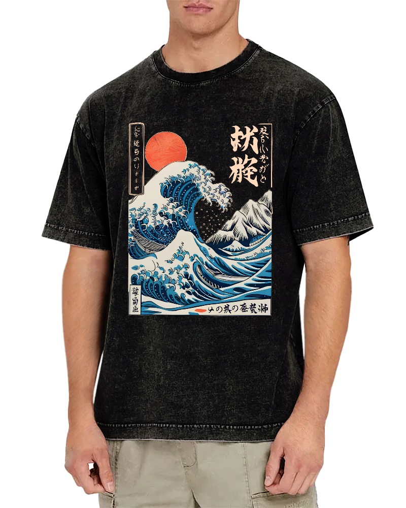 Ukiyo-e ocean Waves Vintage Washed T-shirt
