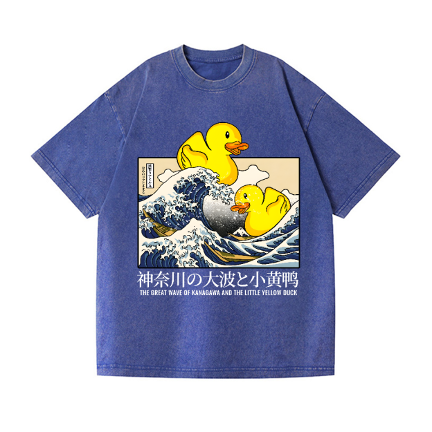 Great Wave Kanagawa Duck Vintage Wash Japanese Design T-Shirt