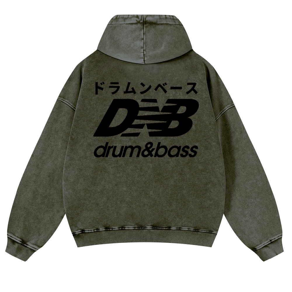 Drum and Bass Vintage Washed Cotton Back Art Hoodie