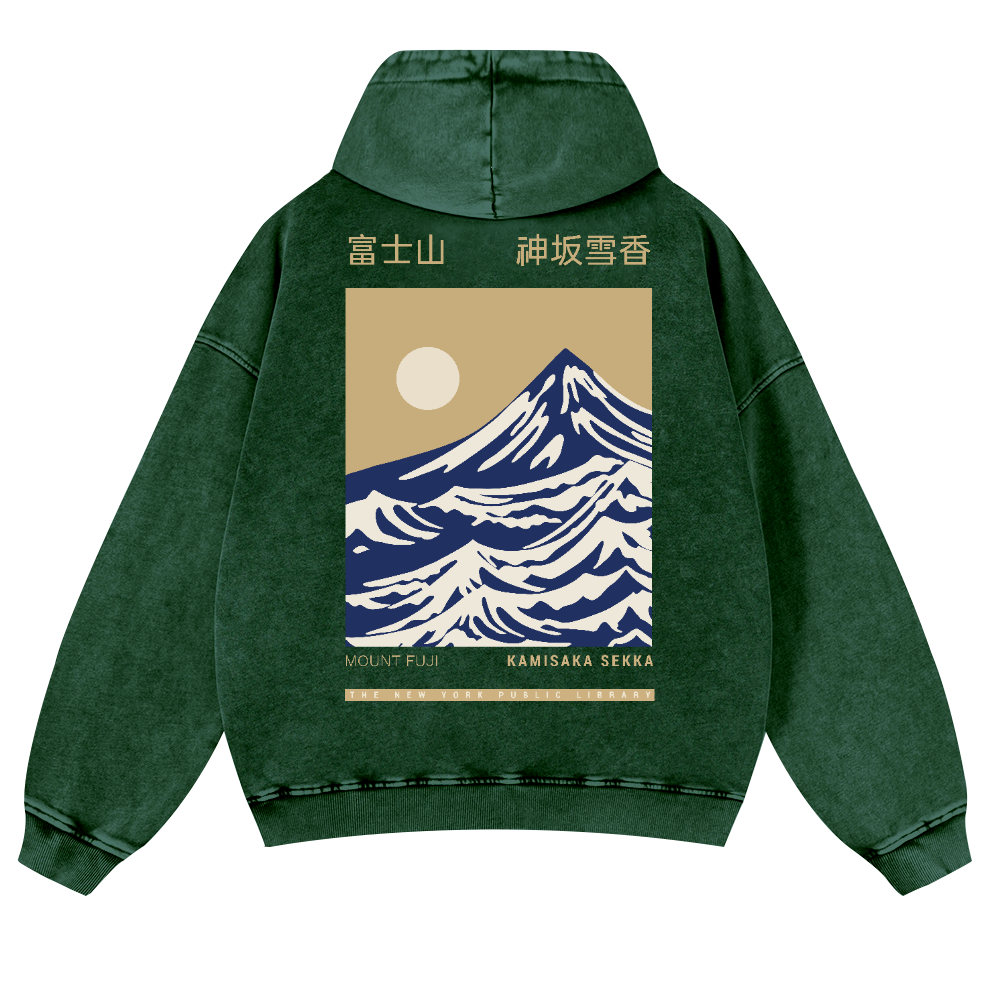 Mount Fuji Kamisaka Sekka Vintage Washed Cotton Back Art Hoodie