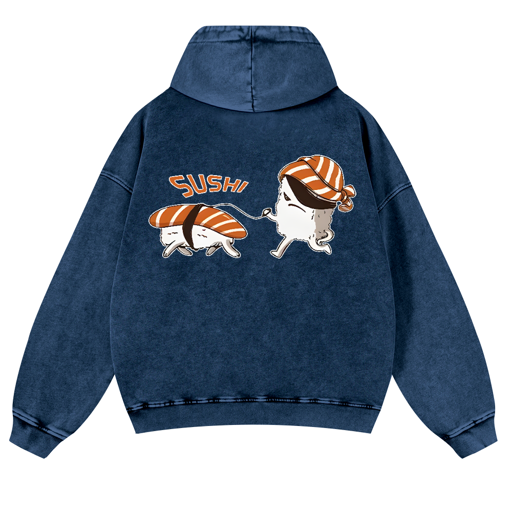Sushi Vintage Washed Cotton Back Art Hoodie