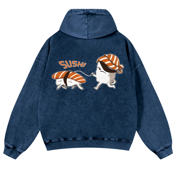 Sushi Vintage Washed Cotton Back Art Hoodie