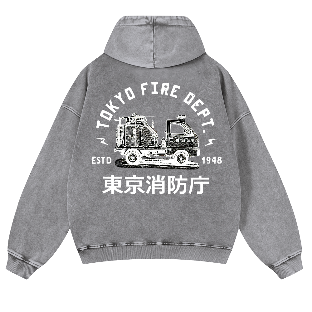 Tokyo Fire Dept Vintage Washed Cotton Back Art Hoodie