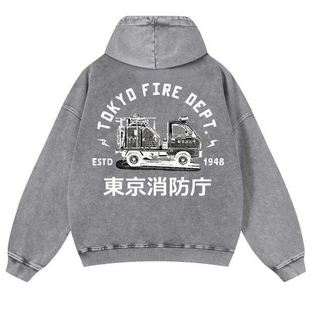 Tokyo Fire Dept Vintage Washed Cotton Back Art Hoodie