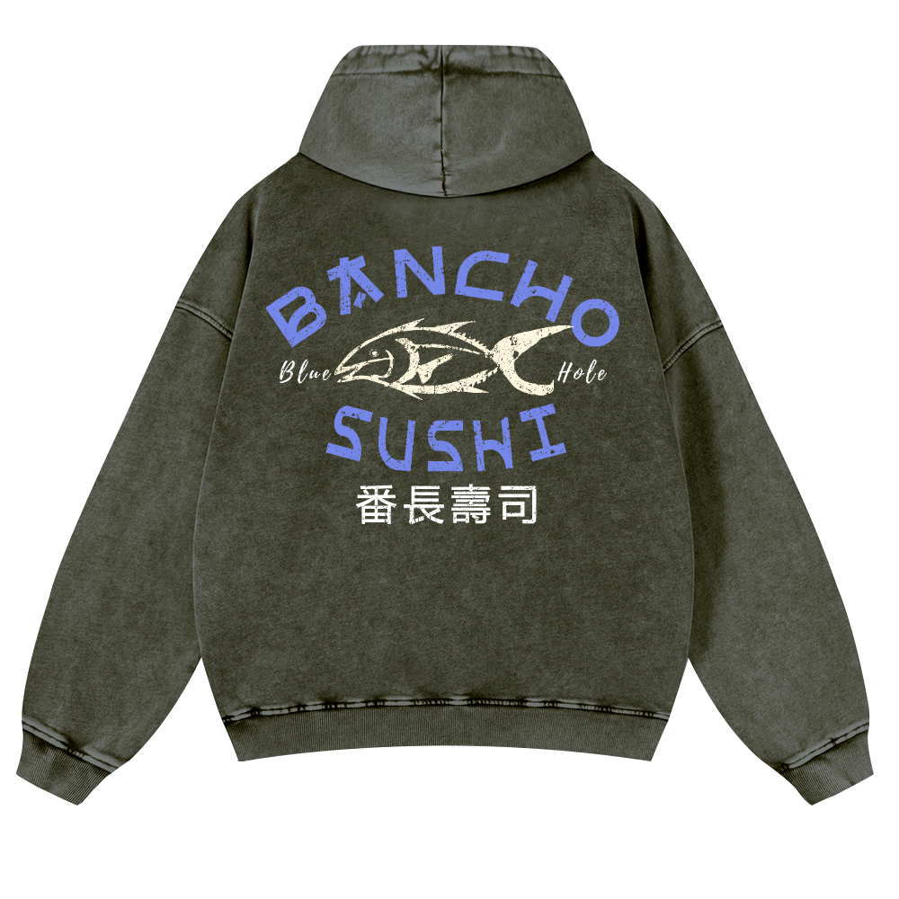 Bancho Sushi Vintage Washed Cotton Back Art Hoodie
