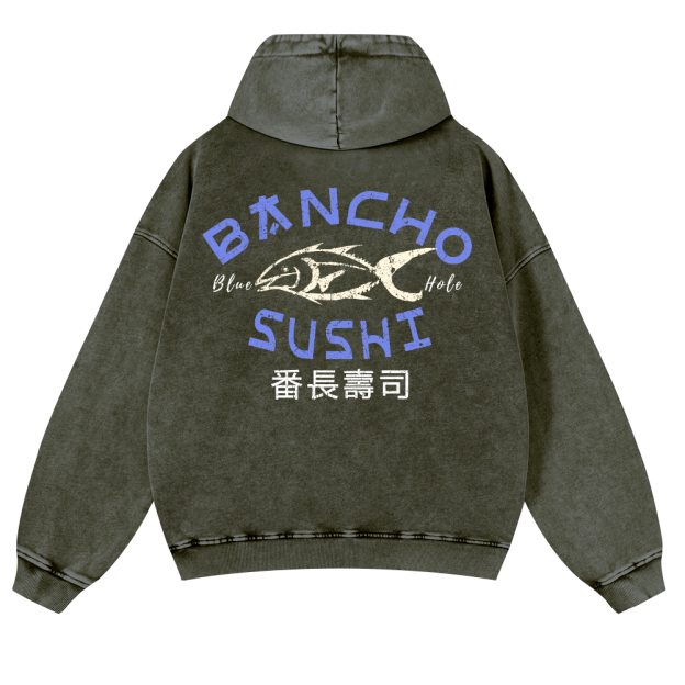 Bancho Sushi Vintage Washed Cotton Back Art Hoodie