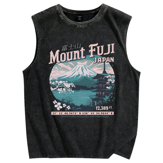 Mountain Fuji Japan Vintage Distressed Washed Tank Top