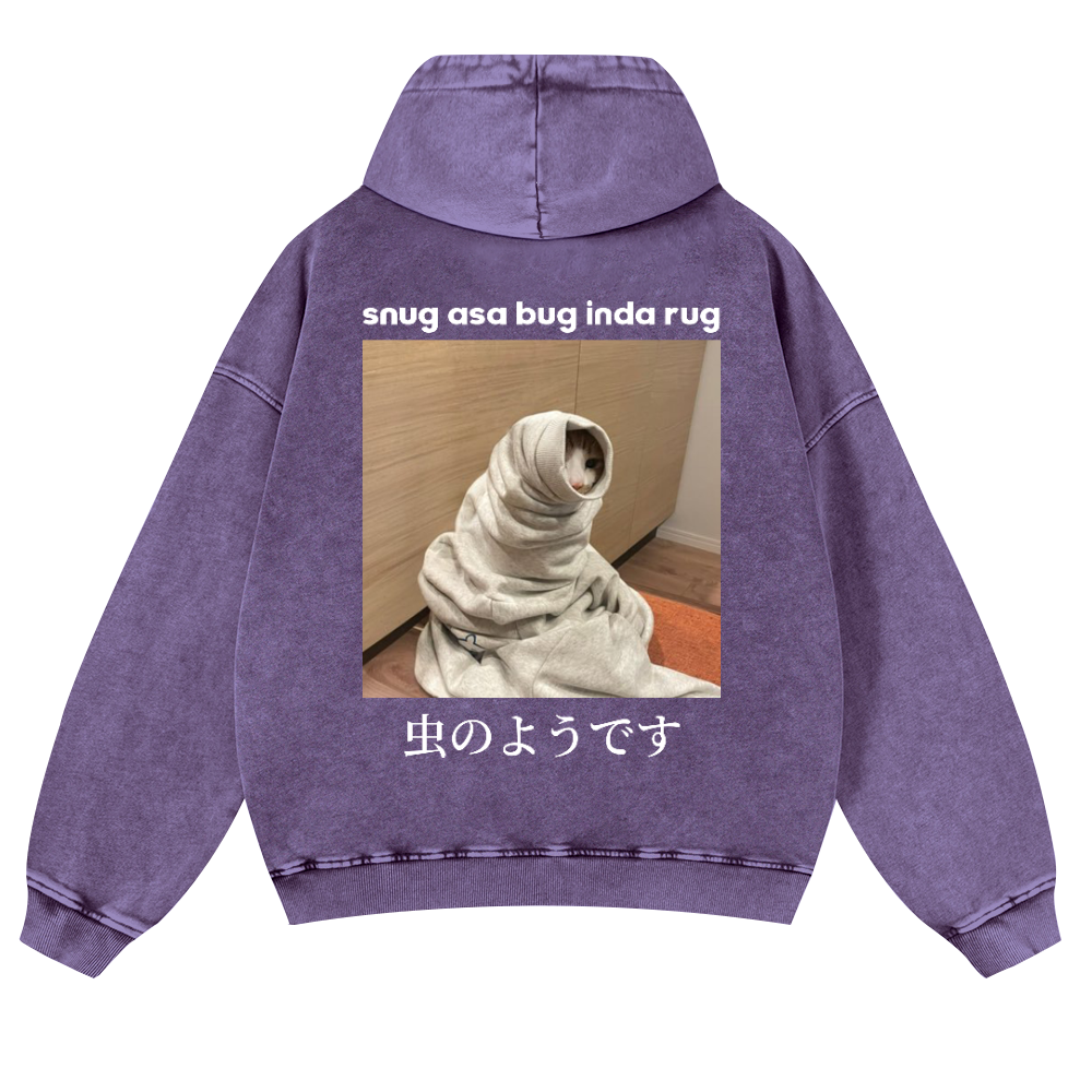 Snug Cat Vintage Washed Cotton Back Art Hoodie