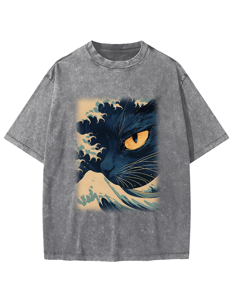 Cats in Japan's Giant Waves Vintage Washed T-shirt