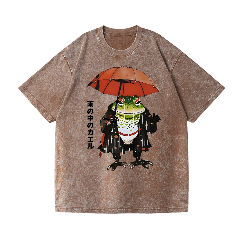 Frog In The Rain Vintage Wash Japanese Design T-Shirt
