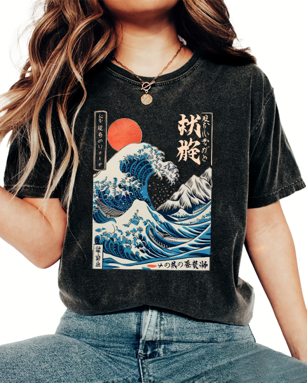 Ukiyo-e ocean Waves Vintage Washed T-shirt