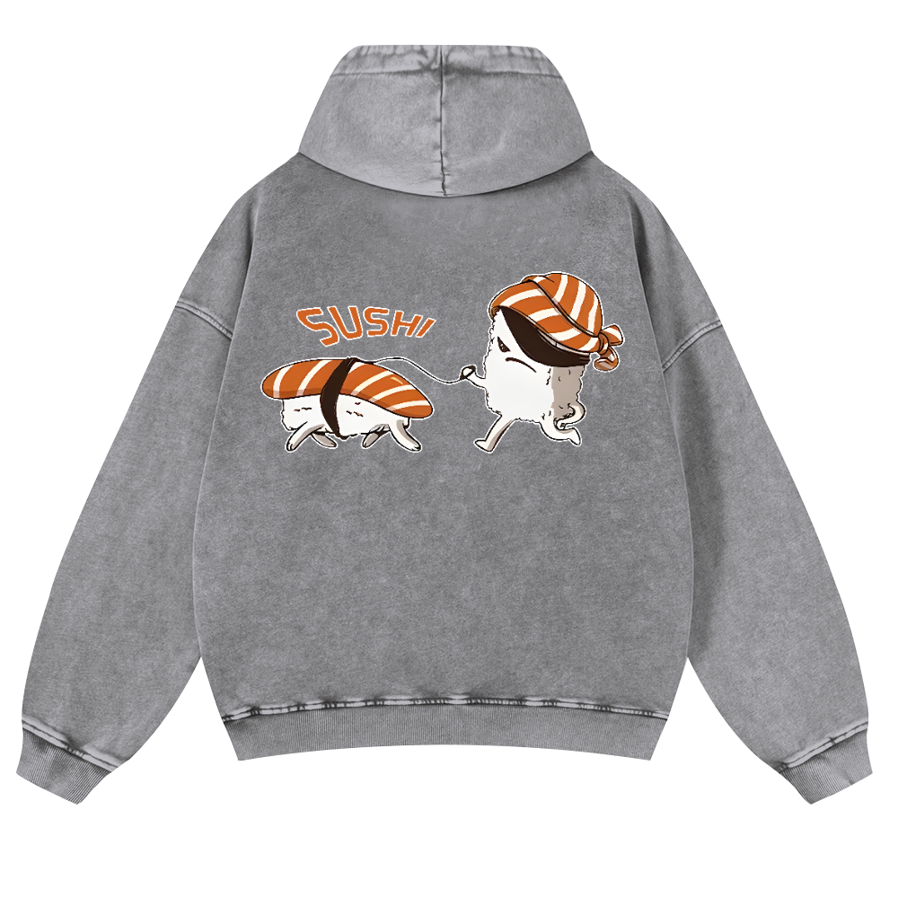 Sushi Vintage Washed Cotton Back Art Hoodie