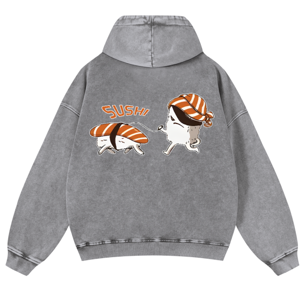 Sushi Vintage Washed Cotton Back Art Hoodie