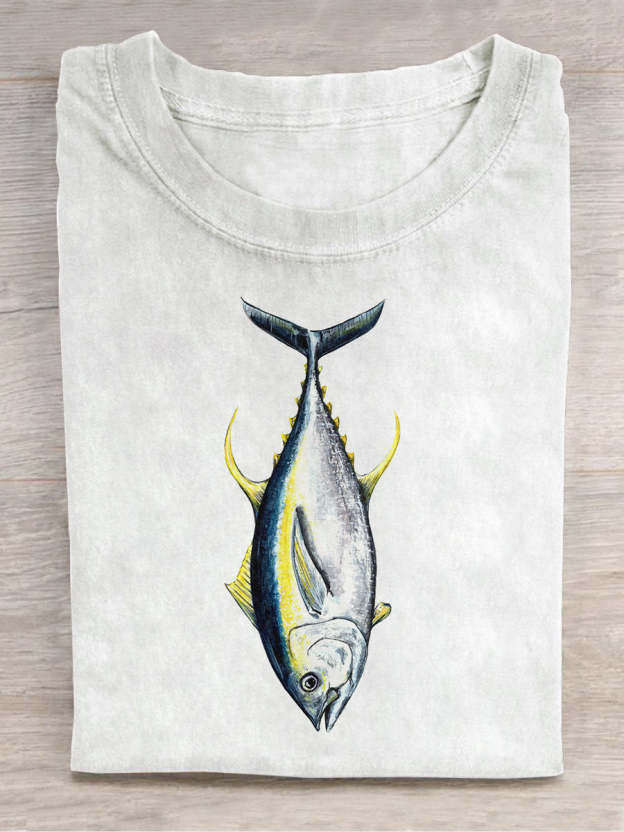 Unisex Ocean Fishing Art Print Casual Round Neck Short Sleeve T-Shirt