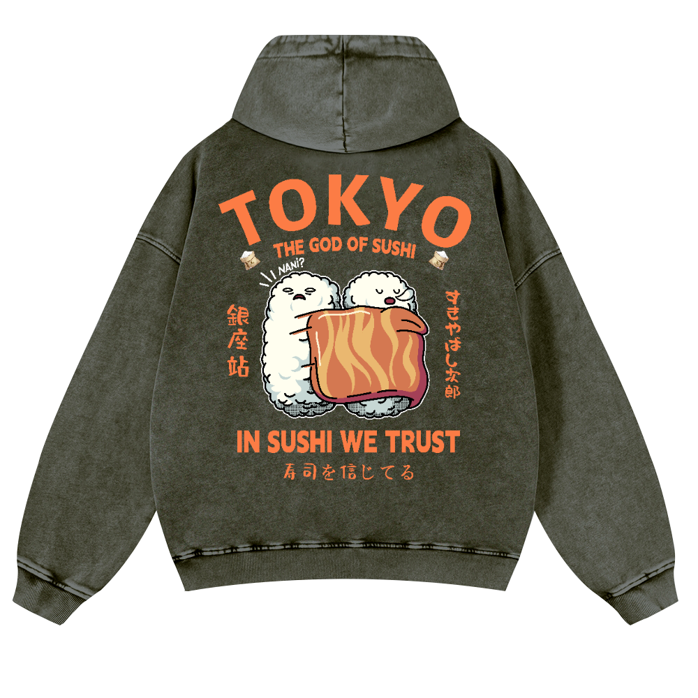 Sushi Vintage Washed Cotton Back Art Hoodie