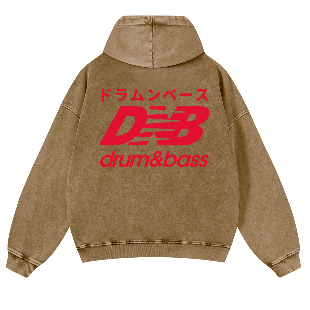 Drum and Bass Vintage Washed Cotton Back Art Hoodie