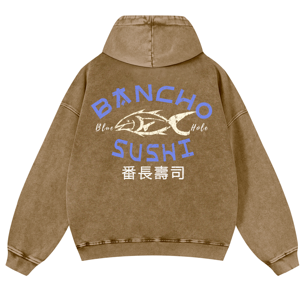 Bancho Sushi Vintage Washed Cotton Back Art Hoodie