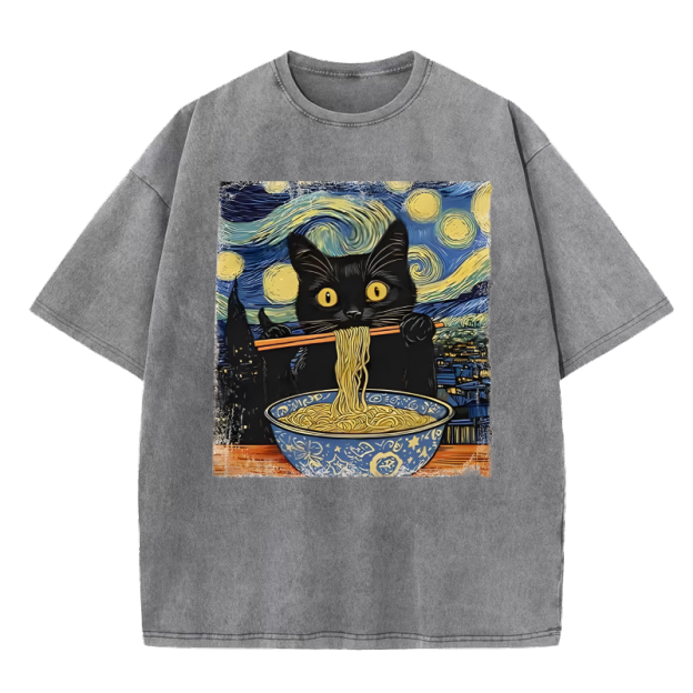 Cat Ramen Lover Washed T-Shirt
