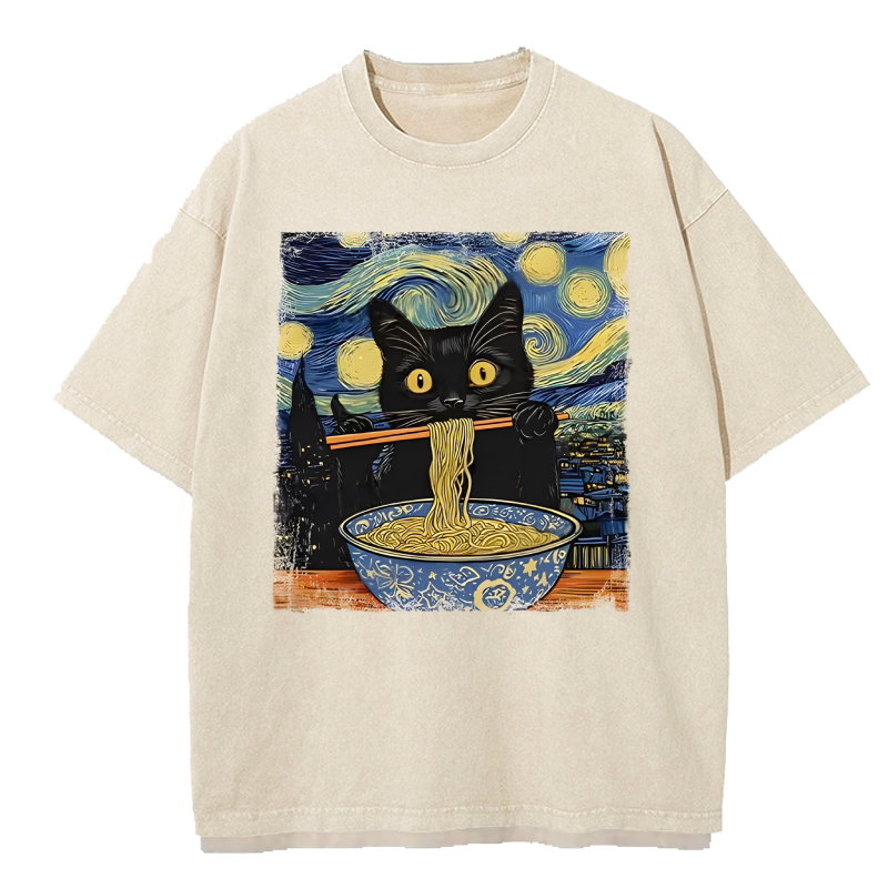 Cat Ramen Lover Washed T-Shirt
