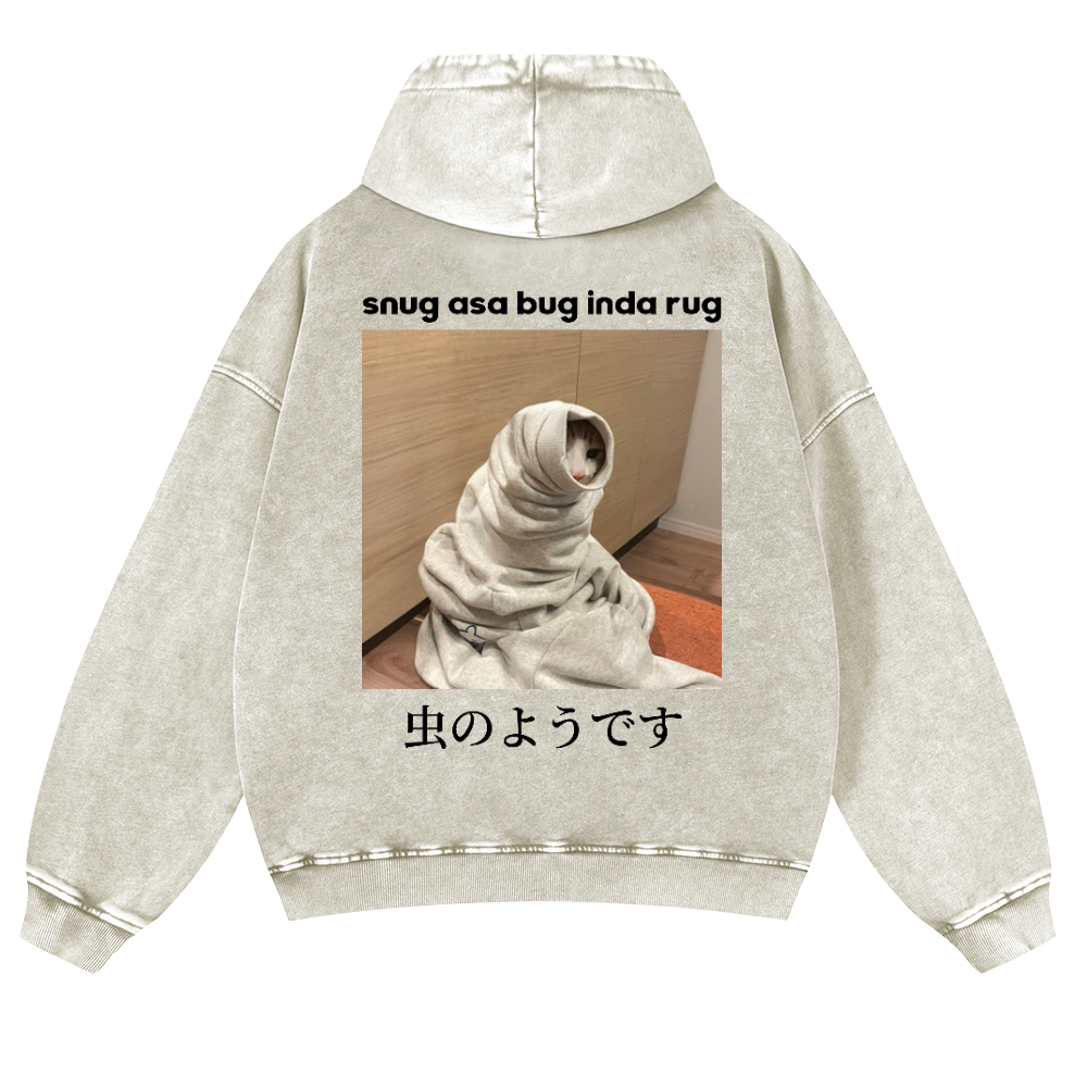 Snug Cat Vintage Washed Cotton Back Art Hoodie