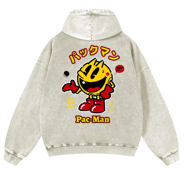 Pacman Vintage Washed Cotton Back Art Hoodie