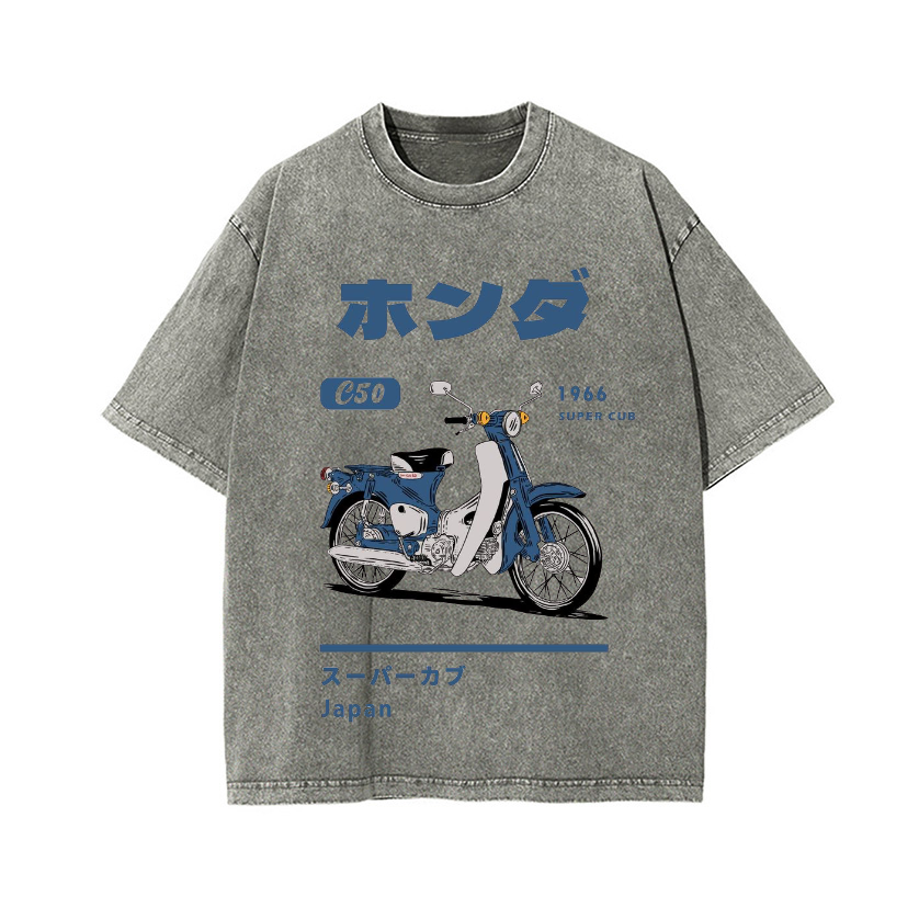 Honda C50 Super Cub Motorcycle Vintage Wash Japanese Design T-Shirt