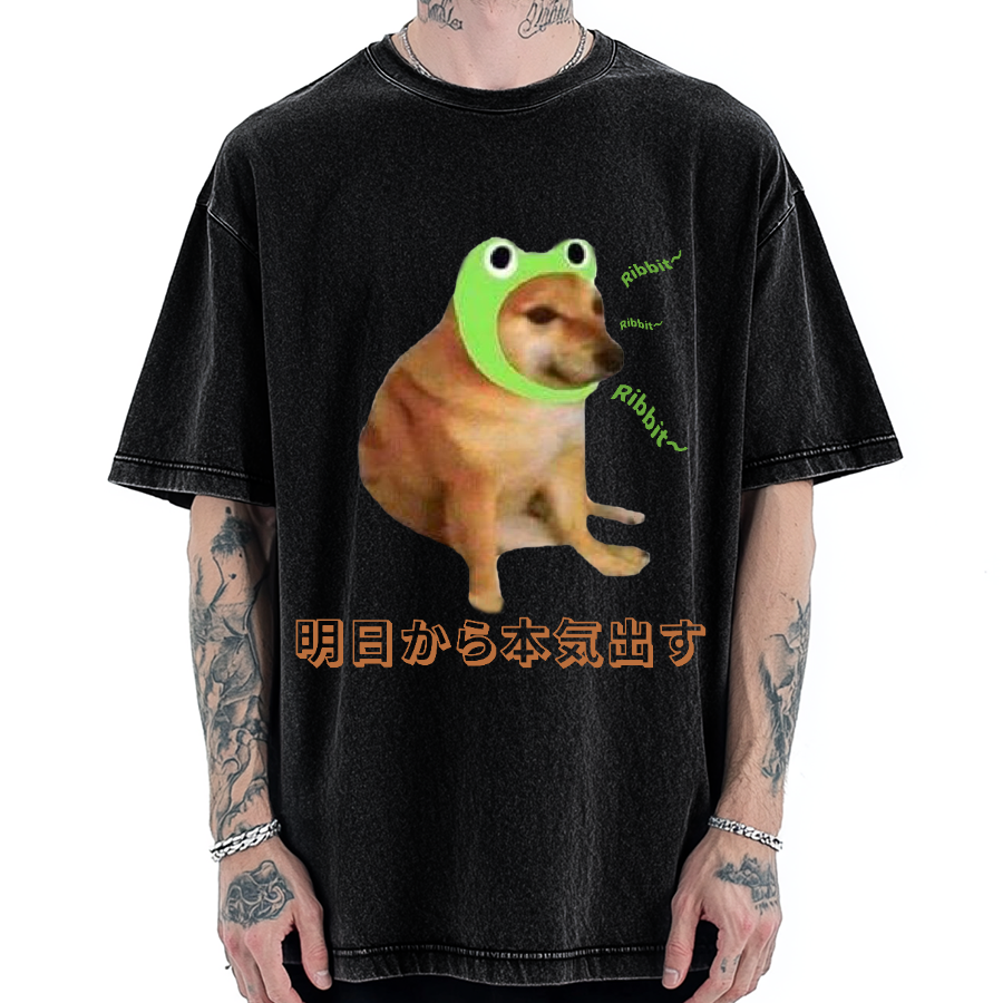 I'll get serious from tomorrow Froggy Cheems Funny Memes Vintage Washed T-shirt