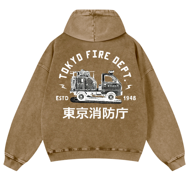 Tokyo Fire Dept Vintage Washed Cotton Back Art Hoodie