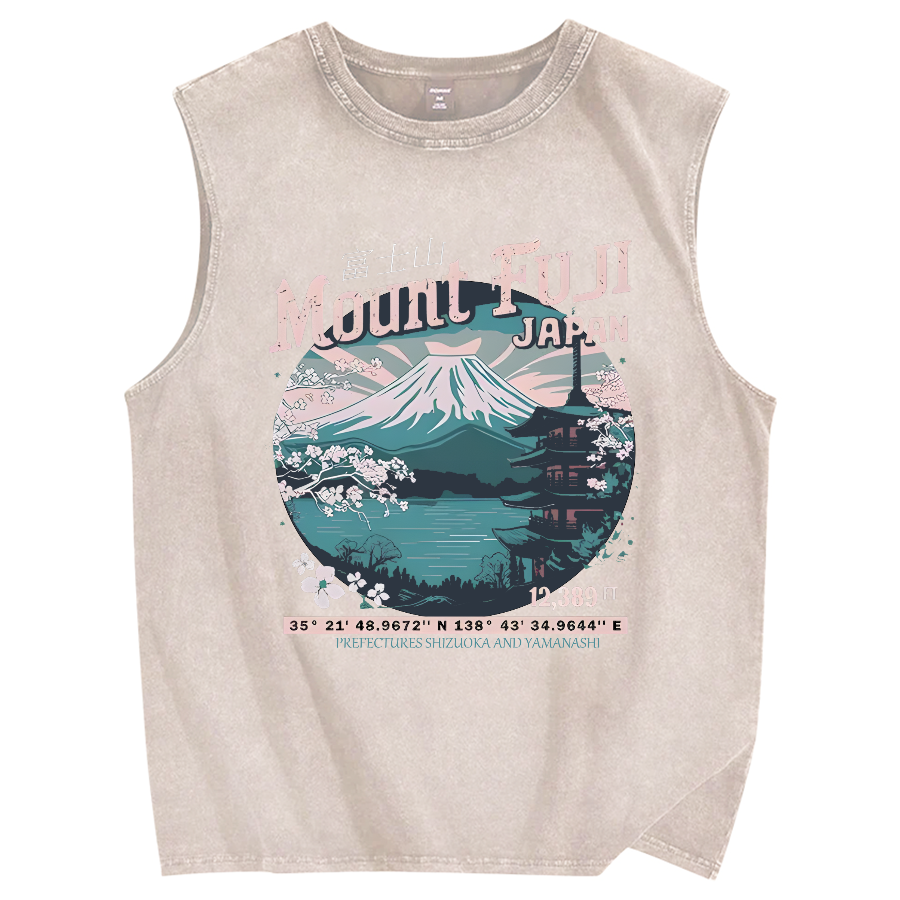 Mountain Fuji Japan Vintage Distressed Washed Tank Top