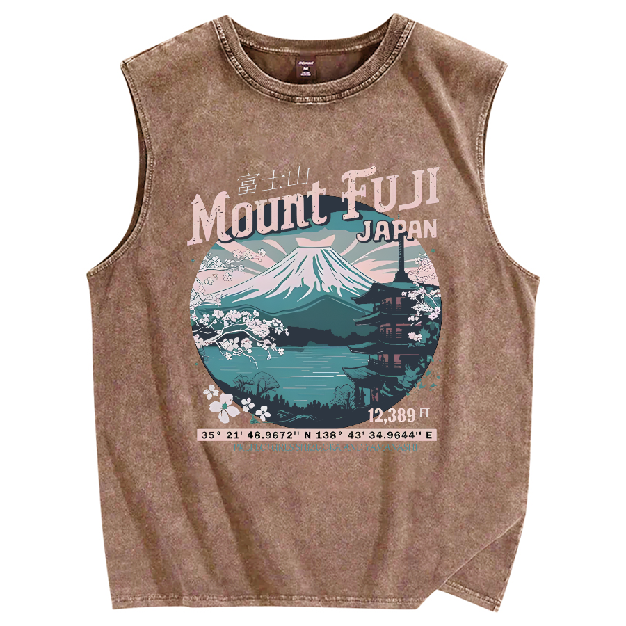 Mountain Fuji Japan Vintage Distressed Washed Tank Top