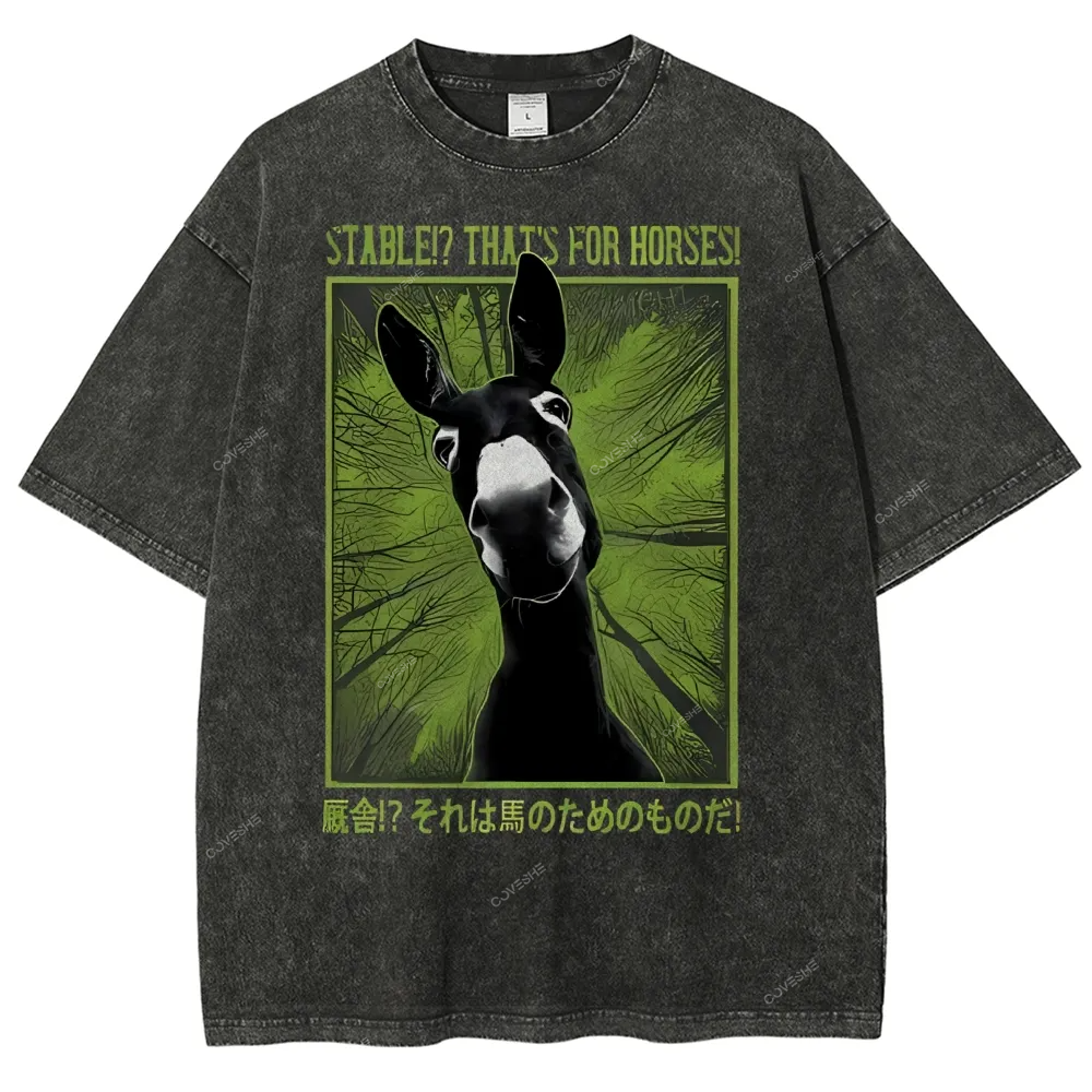 Unisex Donkey Printed Washed Tee