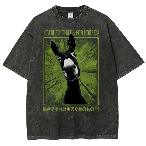 Unisex Donkey Printed Washed Tee