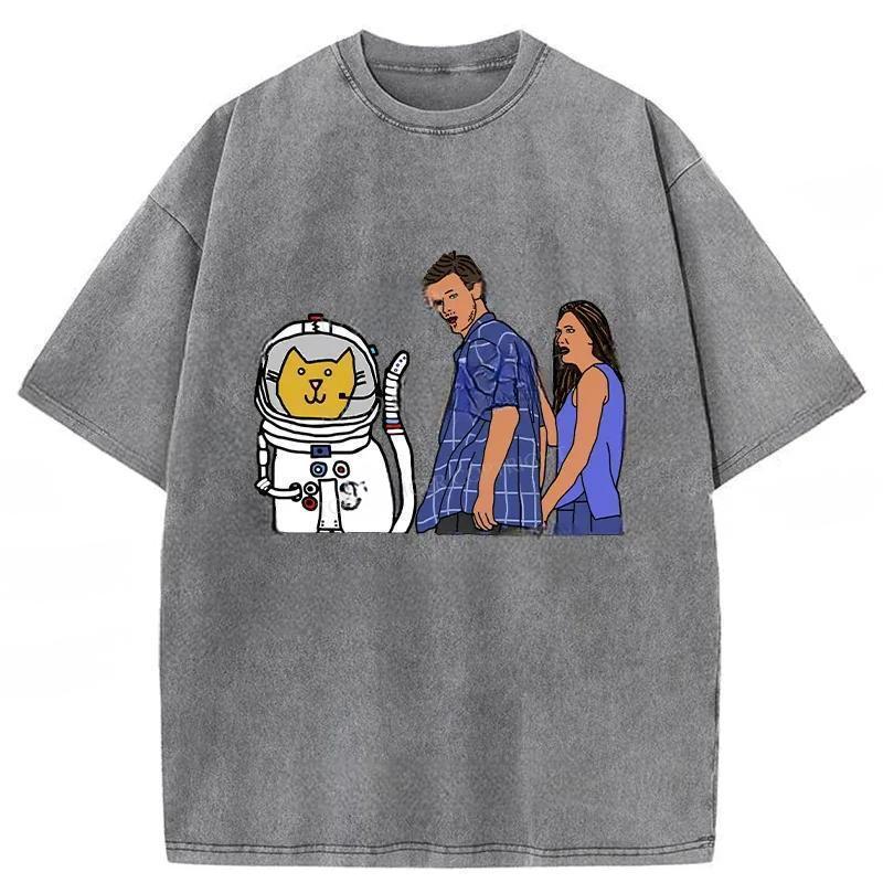 Funny Astronaut Cat Washed T-Shirt