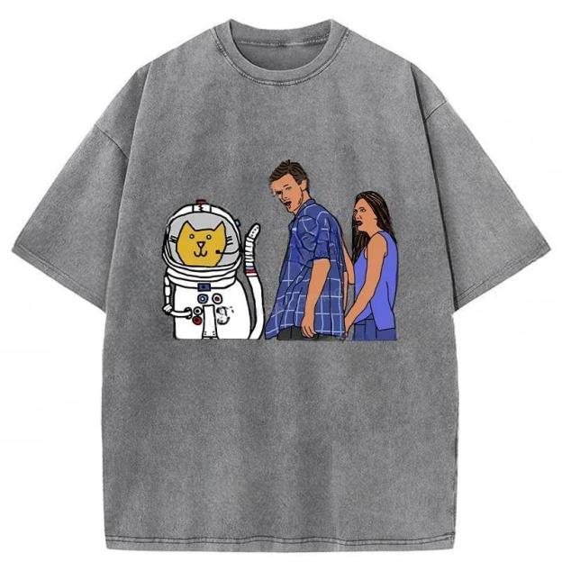 Funny Astronaut Cat Washed T-Shirt
