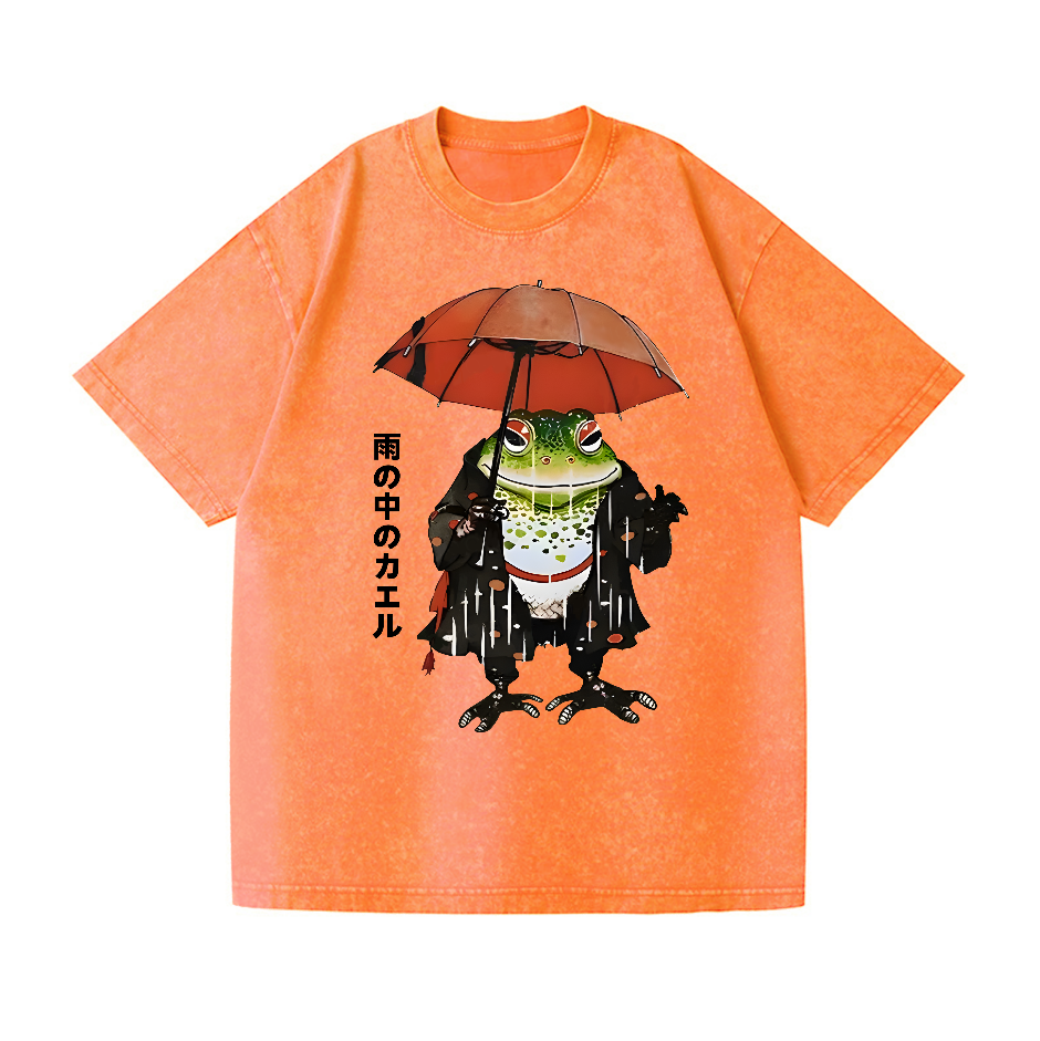 Frog In The Rain Vintage Wash Japanese Design T-Shirt