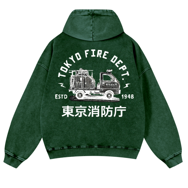 Tokyo Fire Dept Vintage Washed Cotton Back Art Hoodie