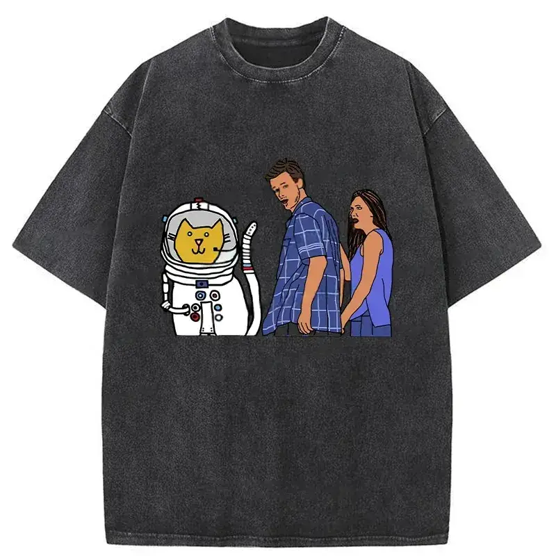 Funny Astronaut Cat Washed T-Shirt