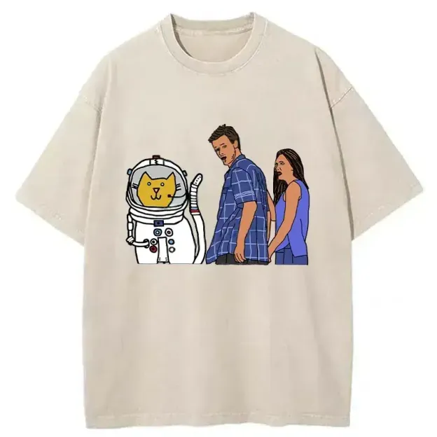 Funny Astronaut Cat Washed T-Shirt