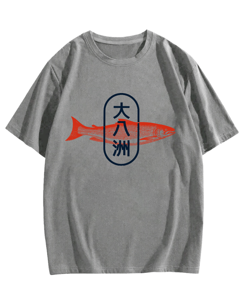 Da Ba Zhou Salmon Japanese Style Cotton casual T-shirt
