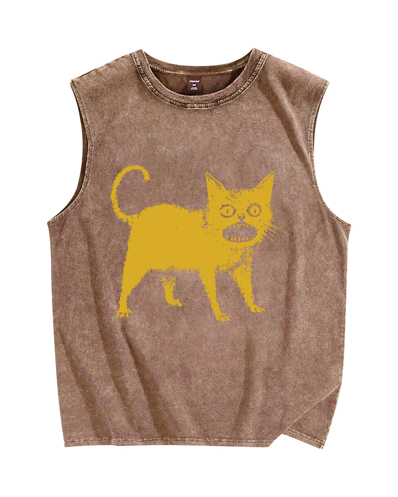 Horrible Japanese Cat Vintage Distressed Washed Tank Top