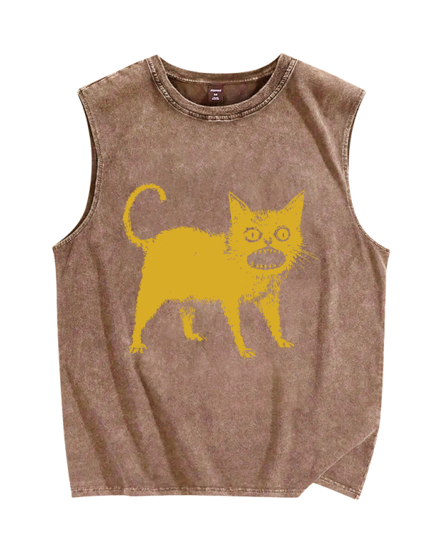 Horrible Japanese Cat Vintage Distressed Washed Tank Top