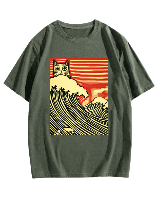 Charming Japanese Cat Art Cotton Casual T-shirt