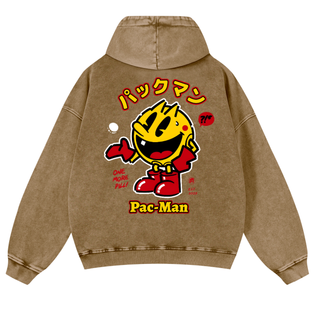 Pacman Vintage Washed Cotton Back Art Hoodie