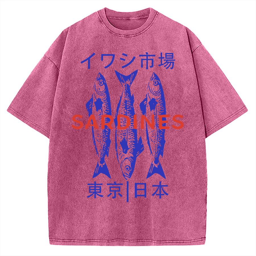 Japan Sardines Market Vintage Washed T-shirt