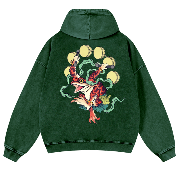 Frog Vintage Washed Cotton Back Art Hoodie