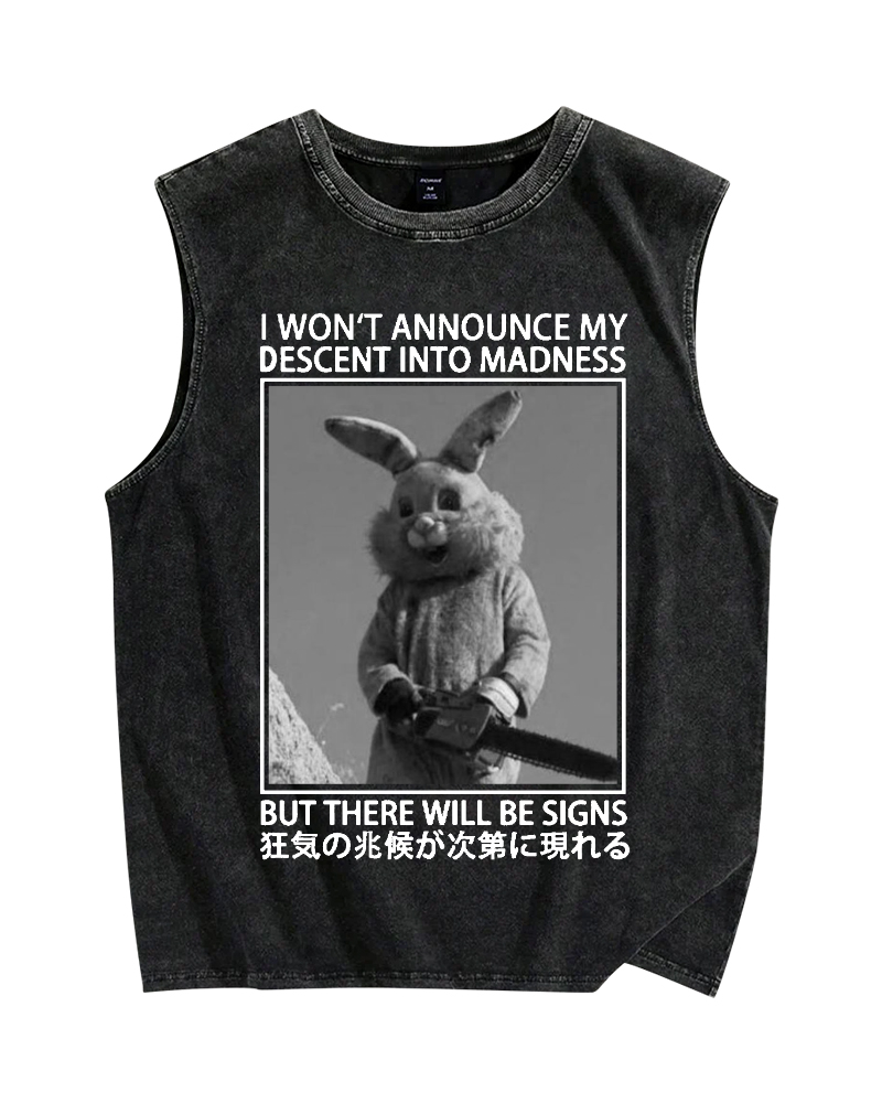 Rabbit Goes Into Madness Vintage Distressed Washed Tank Top