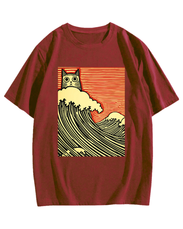 Charming Japanese Cat Art Cotton Casual T-shirt